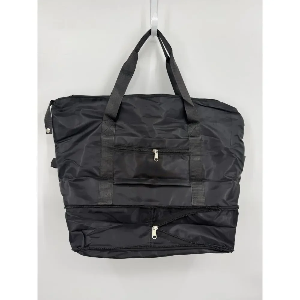 Expandable Travel Duffle Bag Carry On Black Lightweight With Pockets New